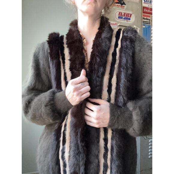 Vintage 80s Belldini Rabbit Fur Wool Sweater Jacket | Oversized Fur Coat |Size L - Picture 2 of 10